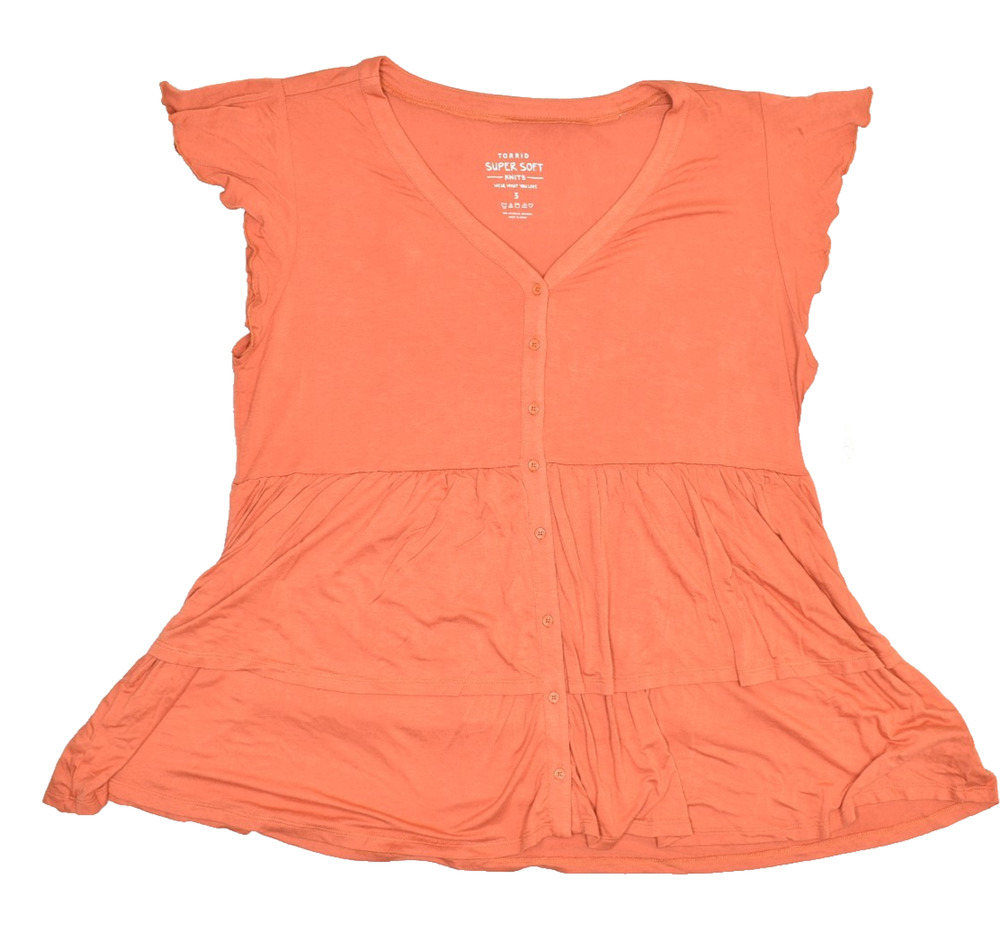 NEW Torrid Super Soft Knits Orange Ruffle Tiered V-Neck Tunic Top Plus Size 3